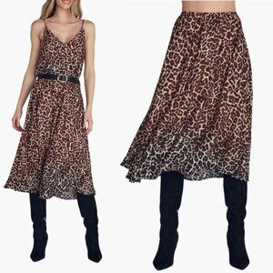 NEW Bella Dahl Gathered Elastic Waist Flared Midi Skirt Brown Size: Small